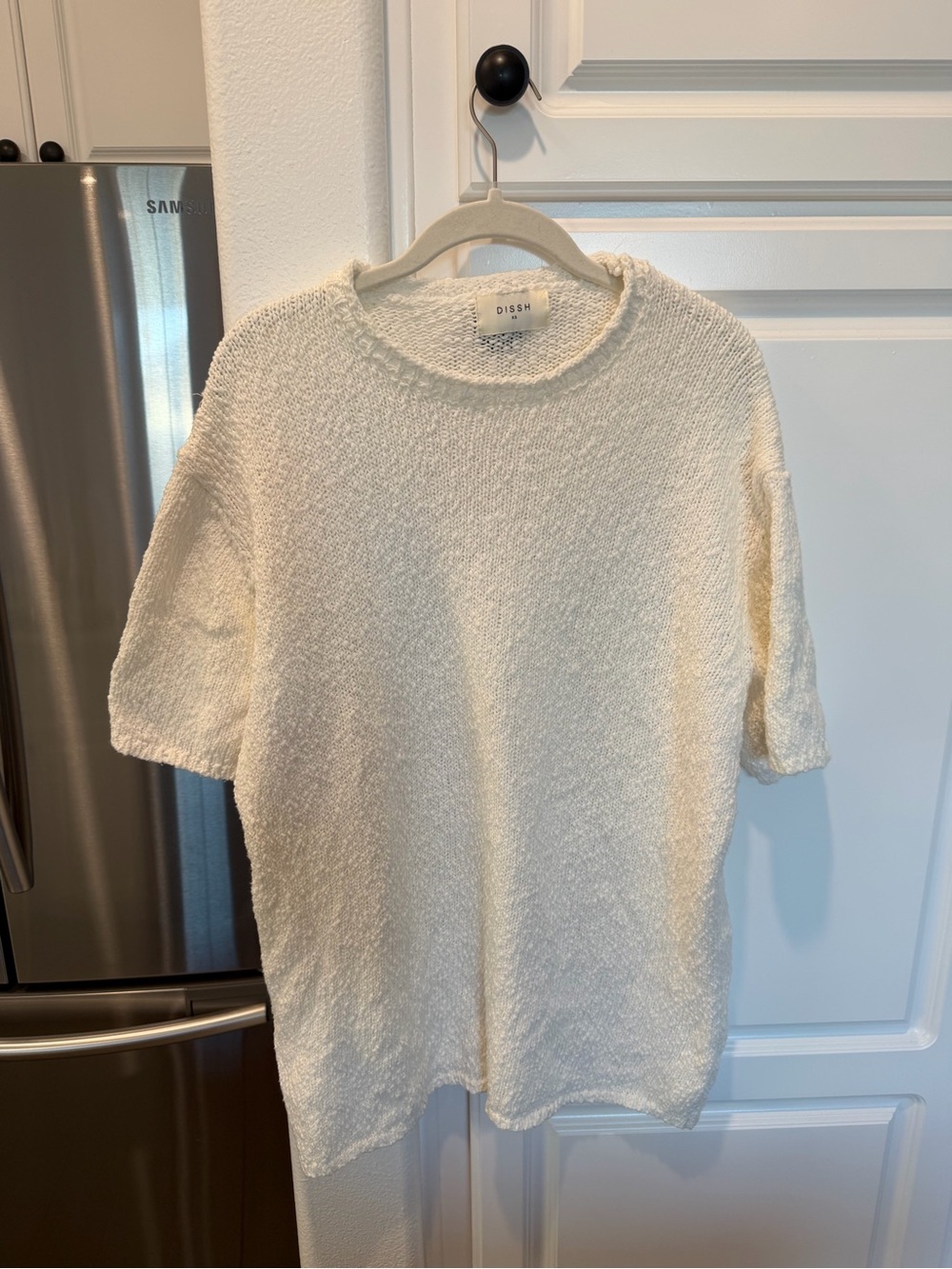 DISSH Cream Bouclé Crew Neck Short Sleeve Sweater